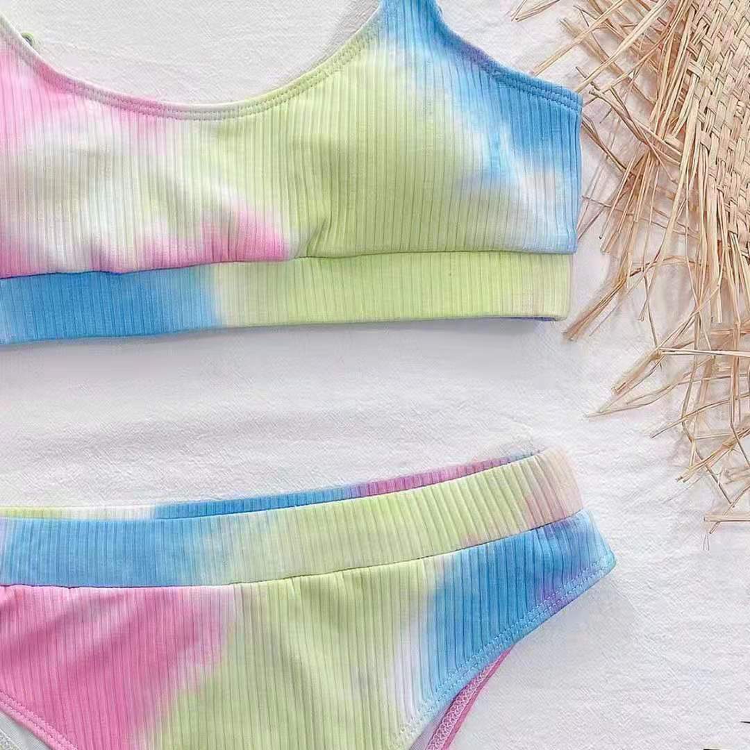 【Summer Edition】Tie-Dye Wash Textured Scoop Neck Top & High Waist Bikini Set
